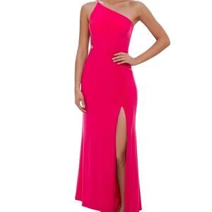 Jump Apparel One Shoulder Cutout Formal Gown Fuchsia Sweep Train Event 9/10 NWT